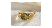Load image into Gallery viewer, Elliptical Olive Green Ring Gold