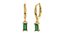 Load image into Gallery viewer, Sana Green Baguette Dangle Hoop Gold