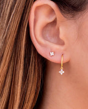 Load image into Gallery viewer, Quinn Clear Crystal Dangle Hoop Gold