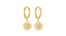 Load image into Gallery viewer, Layla Crystal Sun Dangle Hoops Gold
