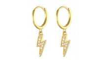 Load image into Gallery viewer, Lighting Bolt Clear Crystal Dangle Hoop Gold