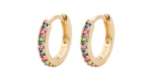 Load image into Gallery viewer, Tilly Multi-Coloured Crystal Huggies Gold