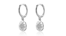 Load image into Gallery viewer, Aurora Star Disc Dangle Hoop Silver