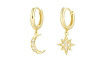 Load image into Gallery viewer, Moon Star Dangle Hoop Gold