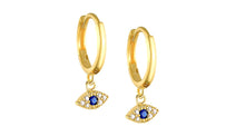 Load image into Gallery viewer, Evil Eye Dangle Hoop Gold