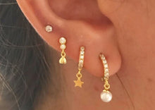 Load image into Gallery viewer, Lucy Pearl Crystal Dangle Hoop Gold