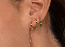 Load image into Gallery viewer, Sana Green Baguette Dangle Hoop Gold