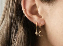 Load image into Gallery viewer, Moon Star Dangle Hoop Gold