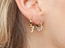 Load image into Gallery viewer, Moon Star Cross Clear Crystal Dangle Hoop Gold