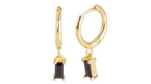 Load image into Gallery viewer, Sana Black Baguette Dangle Hoop Gold