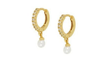 Load image into Gallery viewer, Lucy Pearl Crystal Dangle Hoop Gold