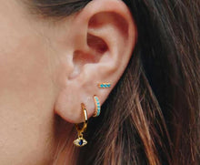 Load image into Gallery viewer, Evil Eye Dangle Hoop Gold