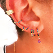 Load image into Gallery viewer, Tilly Multi-Coloured Crystal Huggies Gold
