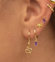 Load image into Gallery viewer, Sana Purple Baguette Dangle Hoop Gold
