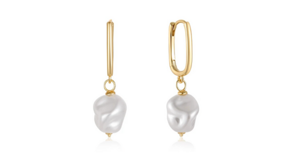 Sasha Pearl Dangle Hoop Gold