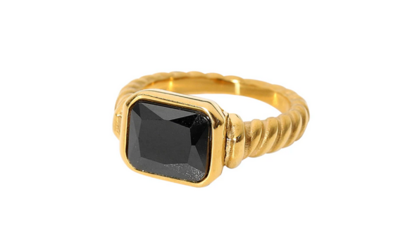 Chunky Black Stone Ring Gold