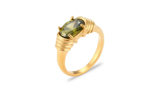 Elliptical Olive Green Ring Gold