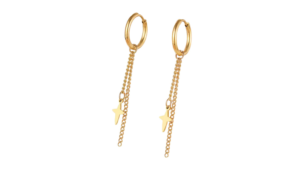 Cross Chain Dangle Hoop Gold