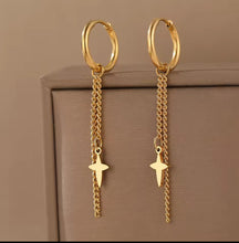 Load image into Gallery viewer, Cross Chain Dangle Hoop Gold
