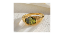 Load image into Gallery viewer, Elliptical Olive Green Ring Gold
