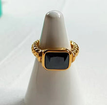 Load image into Gallery viewer, Chunky Black Stone Ring Gold
