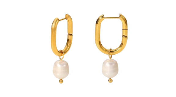 Eleanor Pearl Square Hoop Gold