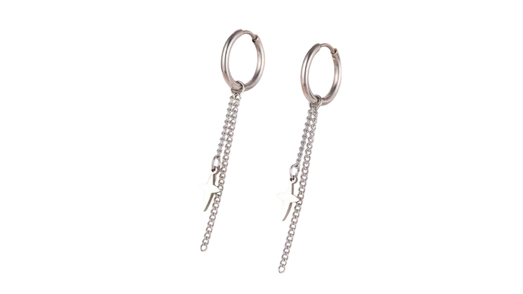 Cross Chain Dangle Hoop Silver