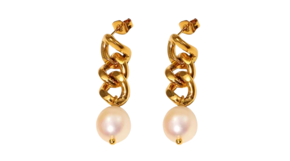 Amira Pearl Dangle Stud Gold