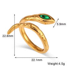 Load image into Gallery viewer, Sola Green Snake Ring Gold

