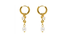 Load image into Gallery viewer, Journey Pearl Dangle Hoop Gold
