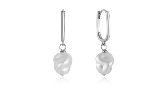 Sasha Pearl Dangle Hoop Silver