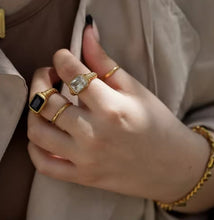 Load image into Gallery viewer, Chunky Black Stone Ring Gold
