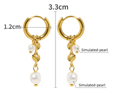 Load image into Gallery viewer, Journey Pearl Dangle Hoop Gold
