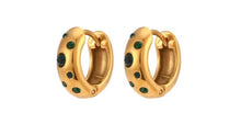 Load image into Gallery viewer, Ara Green Stone Huggies Gold
