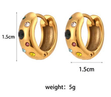 Load image into Gallery viewer, Ara Green Stone Huggies Gold
