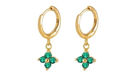 Quinn Emerald Green Crystal Dangle Hoop Gold