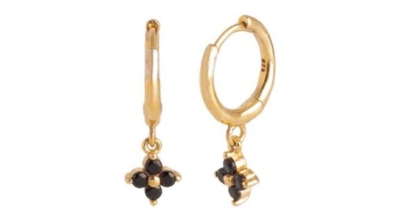 Quinn Black Crystal Dangle Hoop Gold