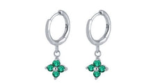 Load image into Gallery viewer, Quinn Emerald Green Crystal Dangle Hoop Silver
