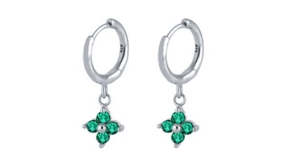 Quinn Emerald Green Crystal Dangle Hoop Silver