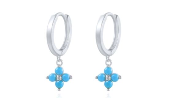 Quinn Turquoise Crystal Dangle Hoop Silver