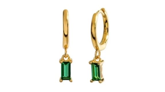 Sana Green Baguette Dangle Hoop Gold