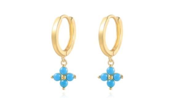 Quinn Turquoise Crystal Dangle Hoop Gold