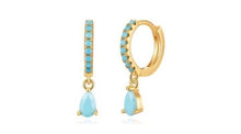 Load image into Gallery viewer, Halle Teardrop Turquoise Dangle Hoop Gold
