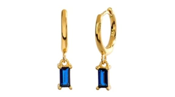 Sana Blue Baguette Dangle Hoop Gold