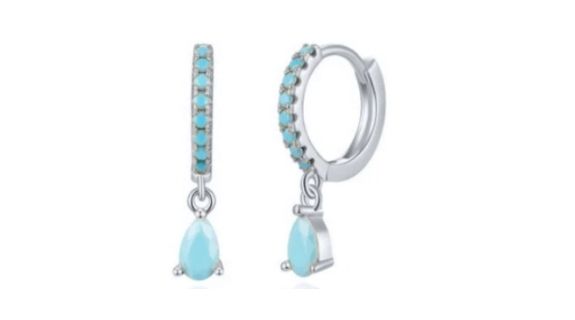 Halle Teardrop Turquoise Dangle Hoop Silver