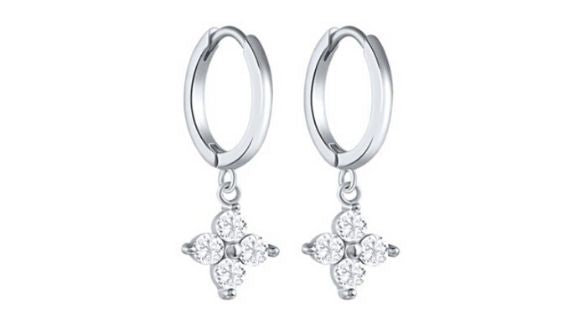 Quinn Clear Crystal Dangle Hoop Silver