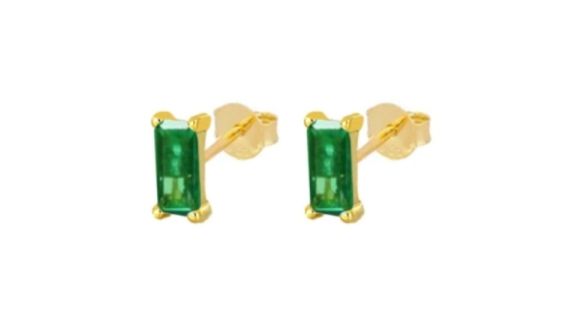 Sana Green Baguette Stud Gold