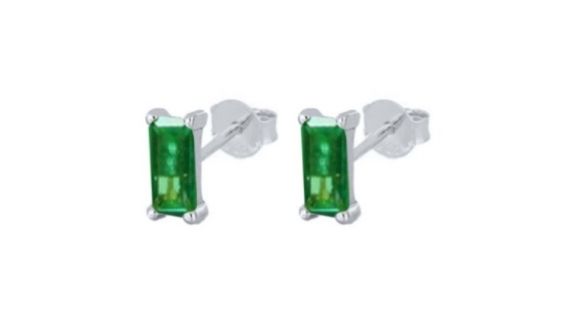 Sana Green Baguette Stud Silver