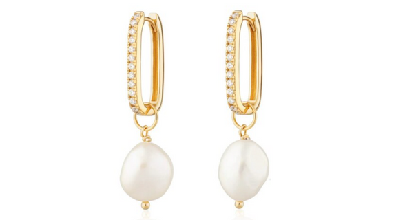 Josie Pearl Crystal Dangle Hoop Gold