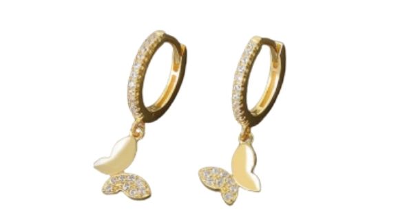 Ariana Butterfly Clear Crystal Dangle Hoops Gold